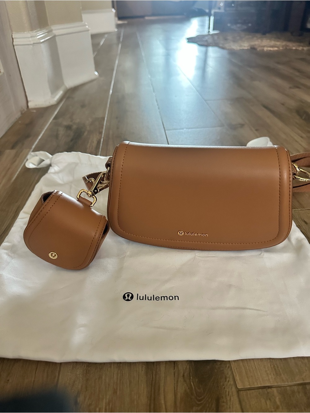 lululemon Tan Crossbody Bag with Matching Mini Pouch